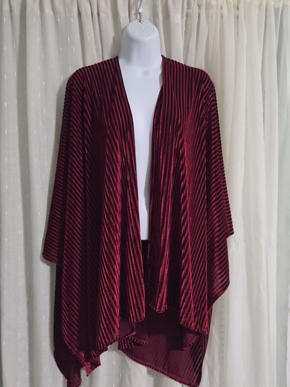 Collectioneighteen Velvet Striped Open Front Drape Cardigan - Deep Burgundy